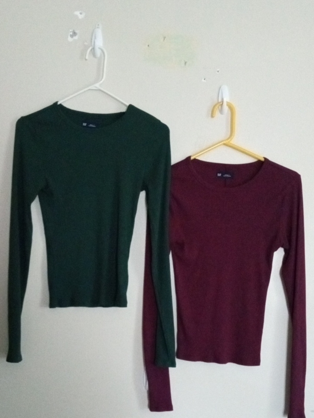 GAP Bundle of Two Ribbed Long Sleeve Top in Wine & Forest Green SMALL T